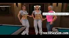 Redare Două stripteze de benzi desenate 3D fierbinți care se pun furioase sever